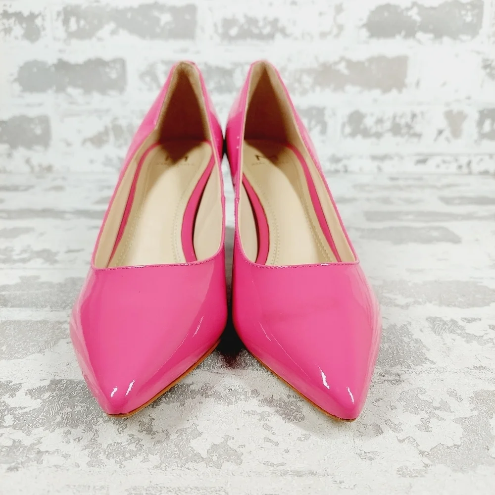 NEW Marc Fisher Zala Pink Patent Leather Block Heel Pointed Toe Heels W619 - Picture 3 of 14